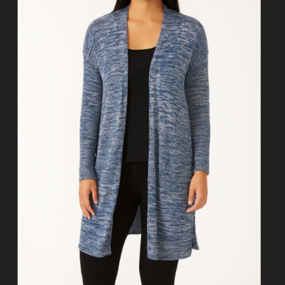 Marled Heathered Blue Open Front Long Duster Knit Cardigan Size XL NWT - Picture 1 of 7